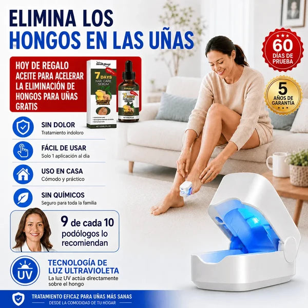 OnyCure v3™ — La luz LED azul que por fin llega al hongo bajo la uña, para volver a enseñar los pies (sesiones de 7 min en casa · 30 días de garantía · incluye aceite natural GRATIS)